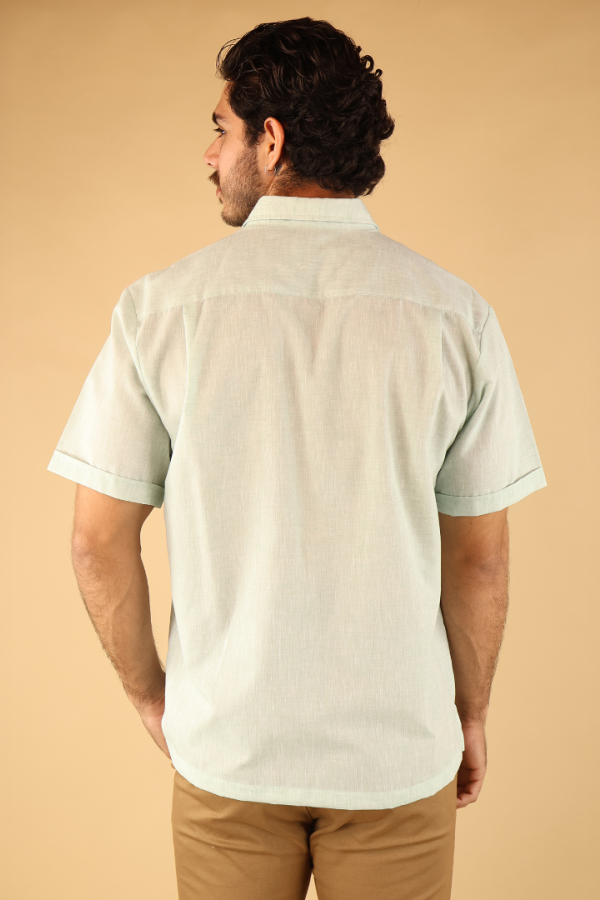 Camisa Tipo Guayabera Verde Manzana Hombre Manga Corta Alforzada